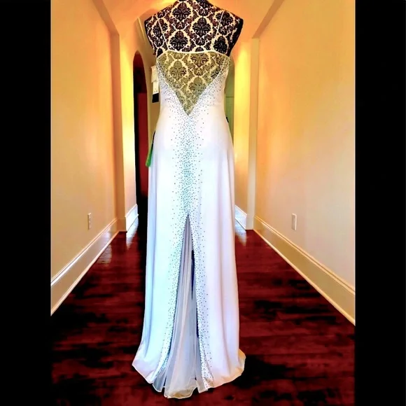 white gold blue back dress Amarra 89007 main image 0